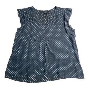 Sanctuary Paloma Polka Dot Blouse XL Navy Flutter Sleeve Split Neck Top thumbnail 7