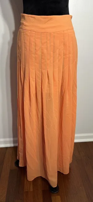 Maeve Anthropologie OrangePleated Maxi Skirt SizeMedium Elastic Waist Side Slits thumbnail 1