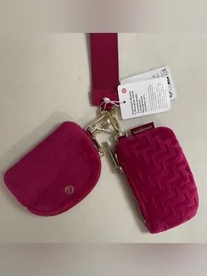 Lululemon NWT Dual Pouch Wristlet Keychain Strap L Monogram Velvet Pink thumbnail 8
