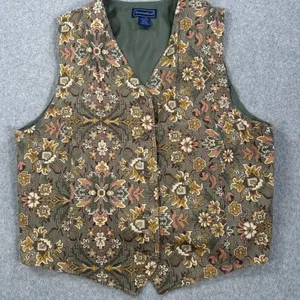 Charter Club Western Vest Button Up Women's 14 Green/Brown 2000s V-Neck Grunge thumbnail 1