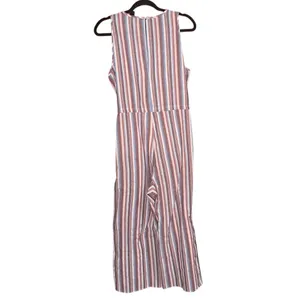 Drew Linen Blend Stripped Wide Leg Jumpsuit Romper Women's Medium Multicolor euc thumbnail 2