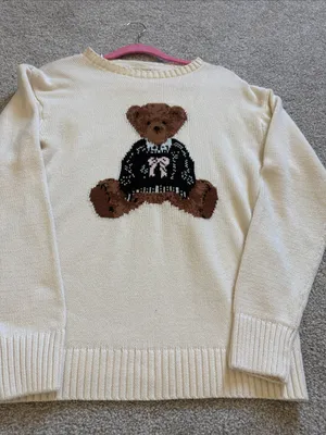 Aeropostale Cream Knit Sweater with Teddy Bear thumbnail 4