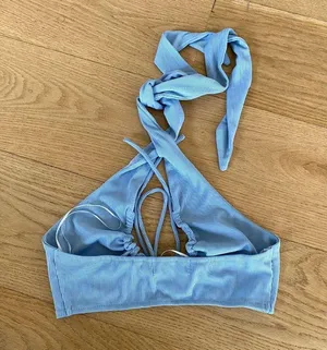 White Fox Boutique Runway Ready Halter Neck Open Back Top in Blue thumbnail 2
