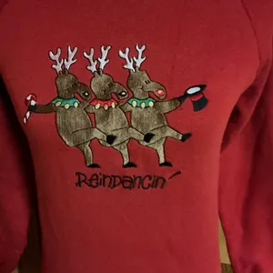 Vtg 80s Reindancing embroidered Holiday Sweatshirt thumbnail 4