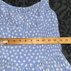 Aerie blue white smocked maxi dress bohemian cottagecore polka dot pattern med thumbnail 4