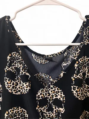 Emory Rose Black Skull-Print V-Neck Babydoll Dress/Top Sz M thumbnail 7