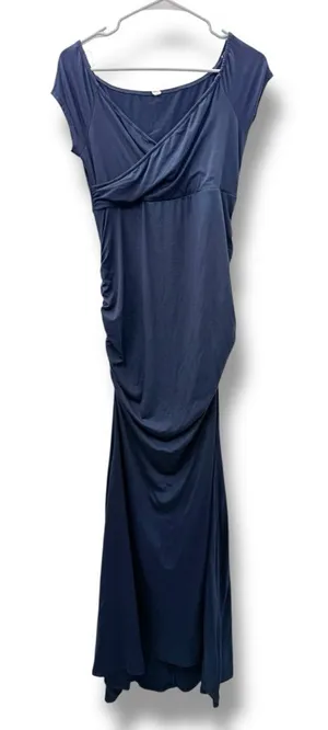 PinkBlush Navy Blue Maternity Maxi Dress‎ Women’s Size Small Ruched Sides thumbnail 1