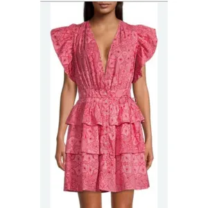 Tuckernuck Ro’s Garden Hunan Floral Mini Dress M Pink Flutter Sleeve V Neck NEW thumbnail 12