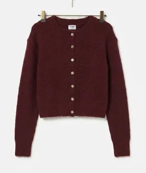 Cotton On Women Cardigan XS Burgundy Wool Blend Fuzzy Knit Button Front Sweater thumbnail 1