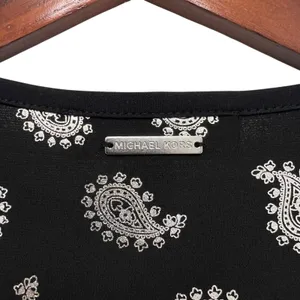 MICHAEL KORS Black/Silver Foil Paisley Flounce Shift Dress Bell Sleeves Size S thumbnail 16