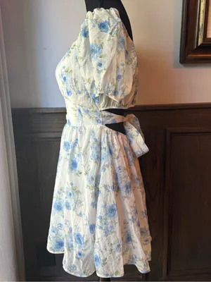 Blu Pepper Blue Floral Puff Sleeve Mini Dress large thumbnail 3