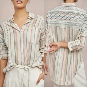 Anthropologie Striped Eyelet Buttondown Shirt Relaxed Multicolor M/L thumbnail 2