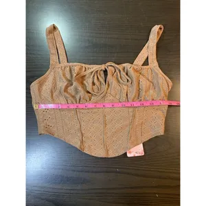 Coquette Babydoll Retro Eyelet‎ Crop Top Large Brown Sexy Keyhole Tie Fun Shein thumbnail 15