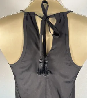Athleta Dunes Eyelet Tank Top Women Small Black Tassel Tie Halter Boho Lace thumbnail 4