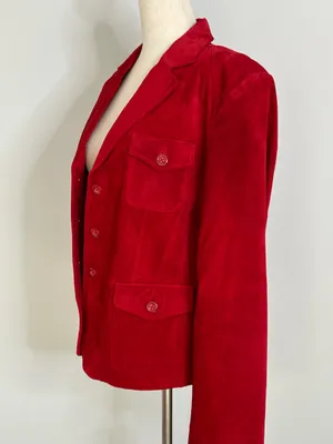 Preston & York Vintage Cherry Red Suede Leather Blazer size Large thumbnail 6