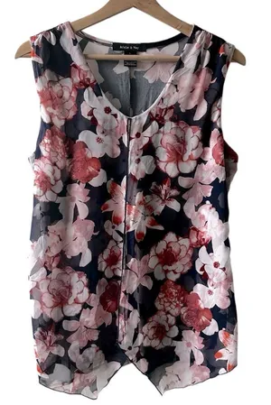 Adele & May Floral Sleeveless Top Large Flowy Romantic sheer shabby chic boho thumbnail 1