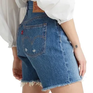 Levi's 501 Blue Jean Shorts with Frayed Hem and Distressed Look thumbnail 2