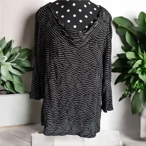 Dana Buchman Black White Geometric Cowl Neck Top Small Stretch Blouse‎ thumbnail 3