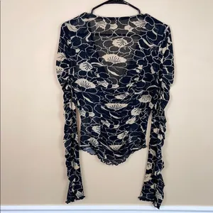 Free People Women’s Through the Meadow Floral Ruched Hook-Closures Ruffle Blouse thumbnail 6
