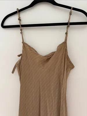 VRG GRL Taupe Stripe Maxi Slip Dress with Beaded Adjustable Straps thumbnail 6