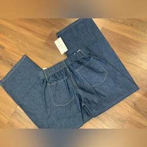 Drawstring Zara denim wide leg pants nwt $98 blogger fav casual classic fall $98 thumbnail 4