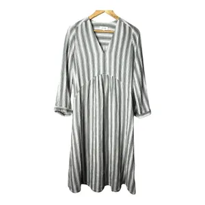 Haven Well Within Midi Dress Womens XS Green Striped V-Neck Cotton Gauze Casual thumbnail 4