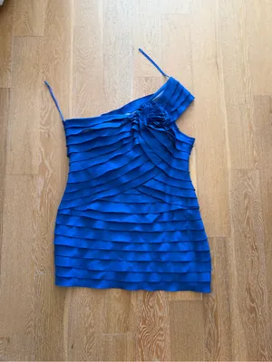 Jovani Navy Blue One-Shoulder Dress asymmetrical used thumbnail 4