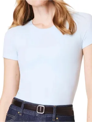 SPANX NWT Size S Light Sky Blue Smoothing Jersey Short Sleeve Crewneck T-Shirt thumbnail 1