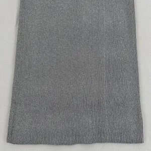 H&M Silver Metallic Ribbed Knit Midi Skirt L Stretch Pull On Party Holiday Rave thumbnail 2