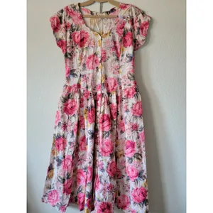 Vintage STARINA Floral Cottage Core Dress SZ M Pink Rose Button Front & Pockets thumbnail 4