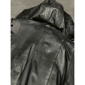 Images By Damselle Black‎ Leather Coat Vintage Women's Sz XL -200 thumbnail 8