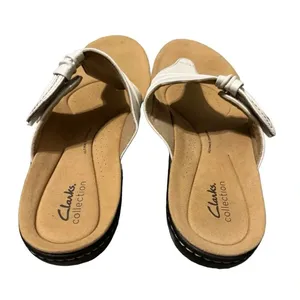 🤍 Clarks Women’s Laurieann Rae Leather Thong Sandals‎ White Sz 11 🤍 thumbnail 2