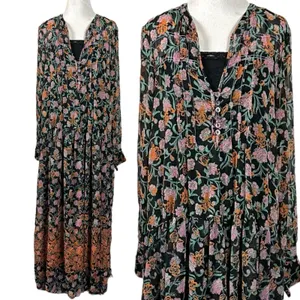 Free People See It Through Maxi Dress in Black Combo Large Floral Prairie Boho thumbnail 4