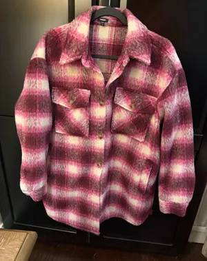 Express Pink Plaid Brushed Shacket thumbnail 1
