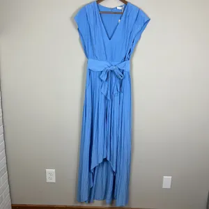Ramy Brook Maxi Dress Womens 6‎ Blue Belted High Low Pleated Fairy Rebecca Satin thumbnail 15