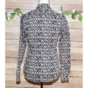 Lauren Ralph Lauren Ladies Brown Beige Button Up Geo Print Shirt Size S Non Iron thumbnail 4