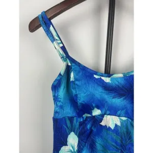 Vintage MAINSTREAM Blue Tropical Floral‎ One Piece Swimsuit Dress Size 10 thumbnail 2