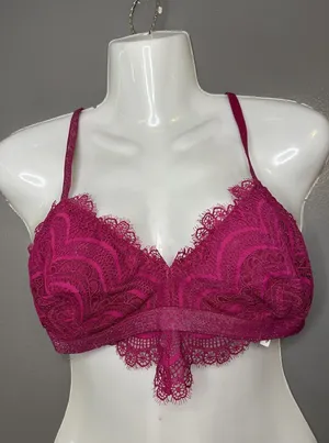 Free People Bralette Bra Womens M Pink Lace Sheer Mesh V Neck Strappy Wireless thumbnail 1
