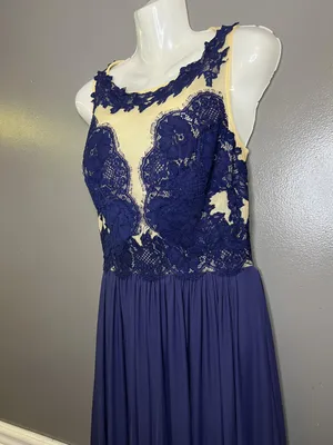 Sherri Hill Dress Womens 8 Blue Lace Illusion Bodice Open Back Maxi Formal Prom thumbnail 9