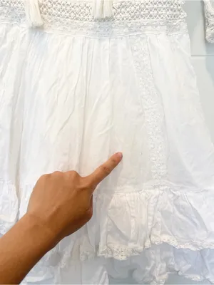 Sunday Best Boho Lace Trim Cotton Dress with Tassel Tie 2 - White thumbnail 2