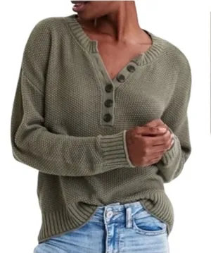 American Eagle Rust Brown Henley Sweater | XS | Relaxed Boyfriend Fit thumbnail 1