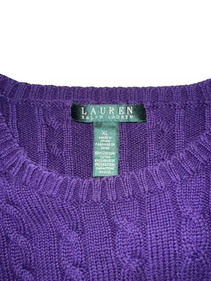 Lauren Ralph Lauren Purple Cable Knit Crewneck Cotton Sweater XL thumbnail 3