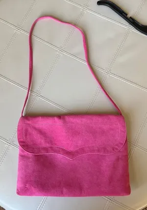 Reva Pink Ultrasuede Envelope Shoulder‎ Bag Vintage Designer Evening Purse thumbnail 1