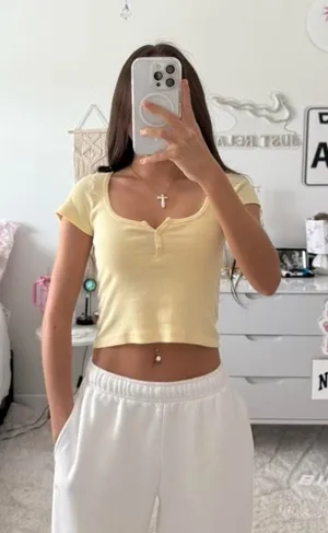 Brandy Melville John Galt Butter Yellow Zelly Short Sleeve Top thumbnail 1