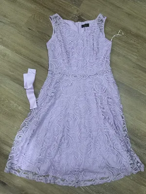 Sleeveless Lace Midi Dress with Satin Waist Tie - Lilac thumbnail 2