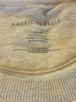 Women’s American Eagle Beige Graphic Crewneck Sweatshirt/Tan Tongue Print Size S thumbnail 2