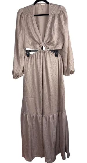Altar'd State Champagne Satin O-Ring Cutout‎ Maxi Dress Women's Large Boho Glam thumbnail 1