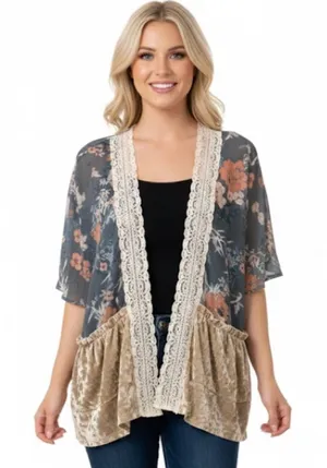 True Self Floral & crushed velvet boho cardigan size XLarge thumbnail 1