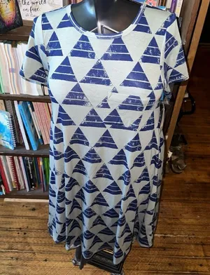 Lularoe blue & gray triangle high low XS knit swing dress thumbnail 1