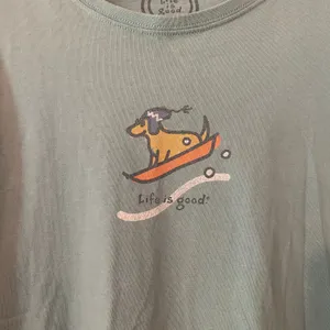 Life Is Good Blue Dachshund Dog Sledding Winter Long Sleeve Shirt Cotton Large thumbnail 5